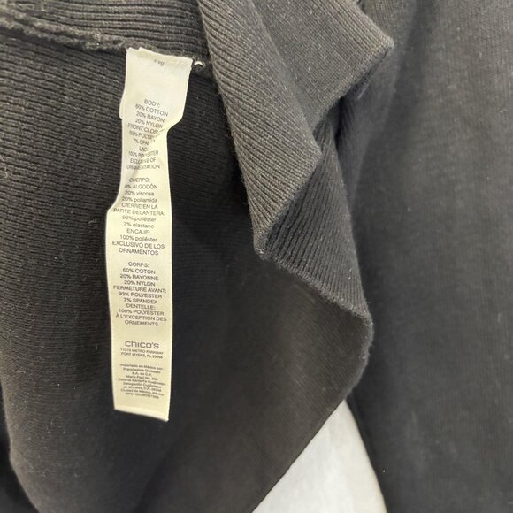 Chico's 2 Embellished Cardigan Sweater (Large) Black Velvet Beaded Lace Jacket - Picture 8 of 13